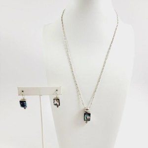 Mexican Sterling Silver 925 Abalone Necklace and matching earrings set.